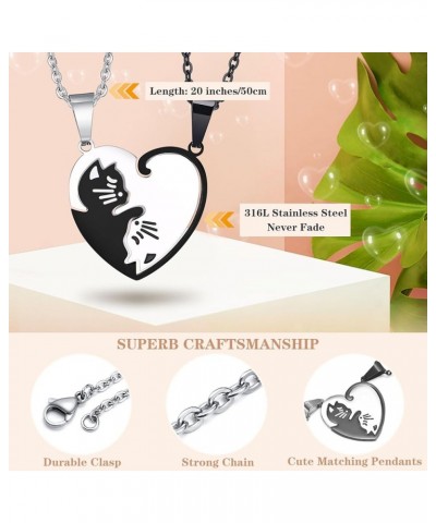 Stainless Steel Pet Cat Dog Puzzle Pendant Necklace, Couples Friendship Personalized Custom Engraved Name Yin Yang Bff Cute B...