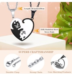 Stainless Steel Pet Cat Dog Puzzle Pendant Necklace, Couples Friendship Personalized Custom Engraved Name Yin Yang Bff Cute B...