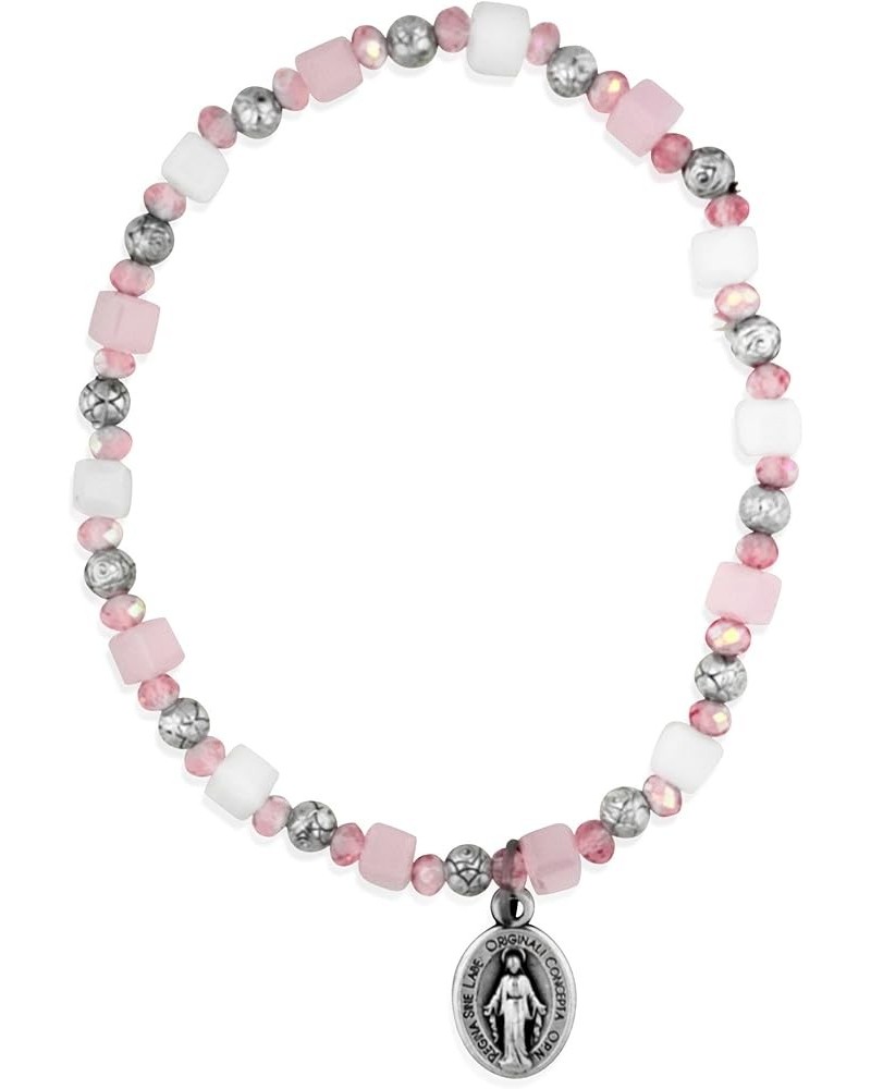 Inspirational Catholic Stretch Bracelet with Miraculous Medal Charm Pink $11.22 Bracelets