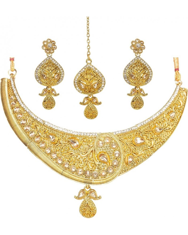 Gold-Toned Kundan Stone Wedding Necklace Set Crafted By Indian For Women Style 9 $13.74 Jewelry Sets