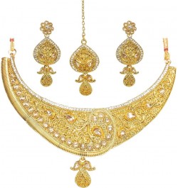 Gold-Toned Kundan Stone Wedding Necklace Set Crafted By Indian For Women Style 9 $13.74 Jewelry Sets