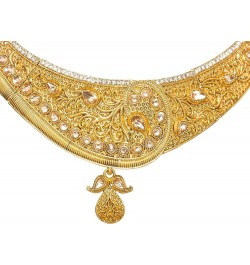 Gold-Toned Kundan Stone Wedding Necklace Set Crafted By Indian For Women Style 9 $13.74 Jewelry Sets