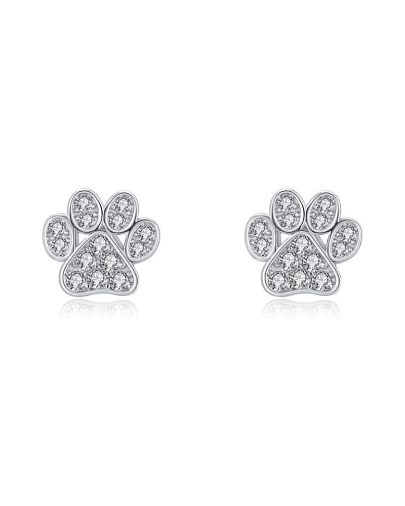 CZ Puppy Dog Cat Paw Print Stud Earrings 925 Sterling Silver Crystal Pet Animal Tiny Studs Cartilage Tragus Earrings Piercing...