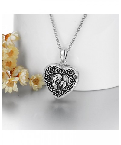 Heart Locket Necklace That Holds Pictures Sterling Silver Flower Lockets Jewelry for Women - Always in My Heart Cherry blosso...