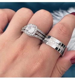 1.8Ct Couple Bridal Ring Sets Wedding Rings for Women & Mens Titanium Engagement Bands Stainless Steel Cz Him His Hers Women'...