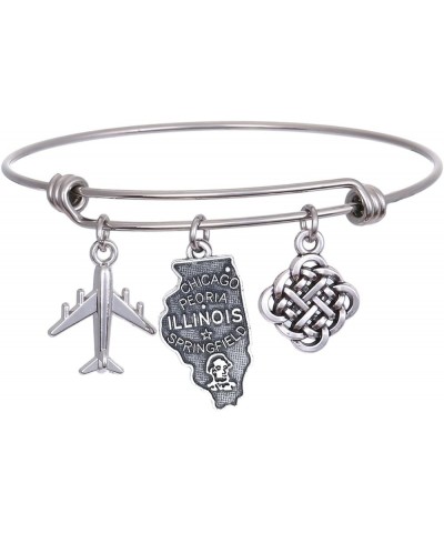 State Bangle U.S. Map Charm Expandable Travel Bracelet Long Distance Relationship Gift Best Friends Bracelet Illinois $8.66 B...