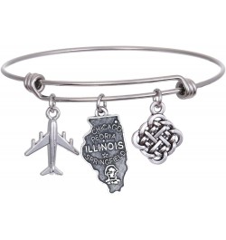 State Bangle U.S. Map Charm Expandable Travel Bracelet Long Distance Relationship Gift Best Friends Bracelet Illinois $8.66 B...