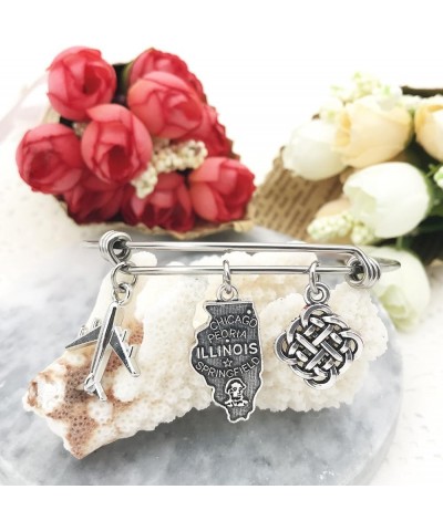 State Bangle U.S. Map Charm Expandable Travel Bracelet Long Distance Relationship Gift Best Friends Bracelet Illinois $8.66 B...