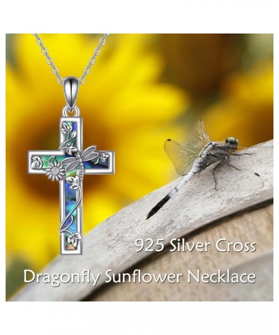 Sunflower Cross Necklace Sterling Silver Animal Cross Pendant Abalone Shell Jewelry Religious Christian Baptism Gifts for Her...