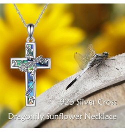 Sunflower Cross Necklace Sterling Silver Animal Cross Pendant Abalone Shell Jewelry Religious Christian Baptism Gifts for Her...