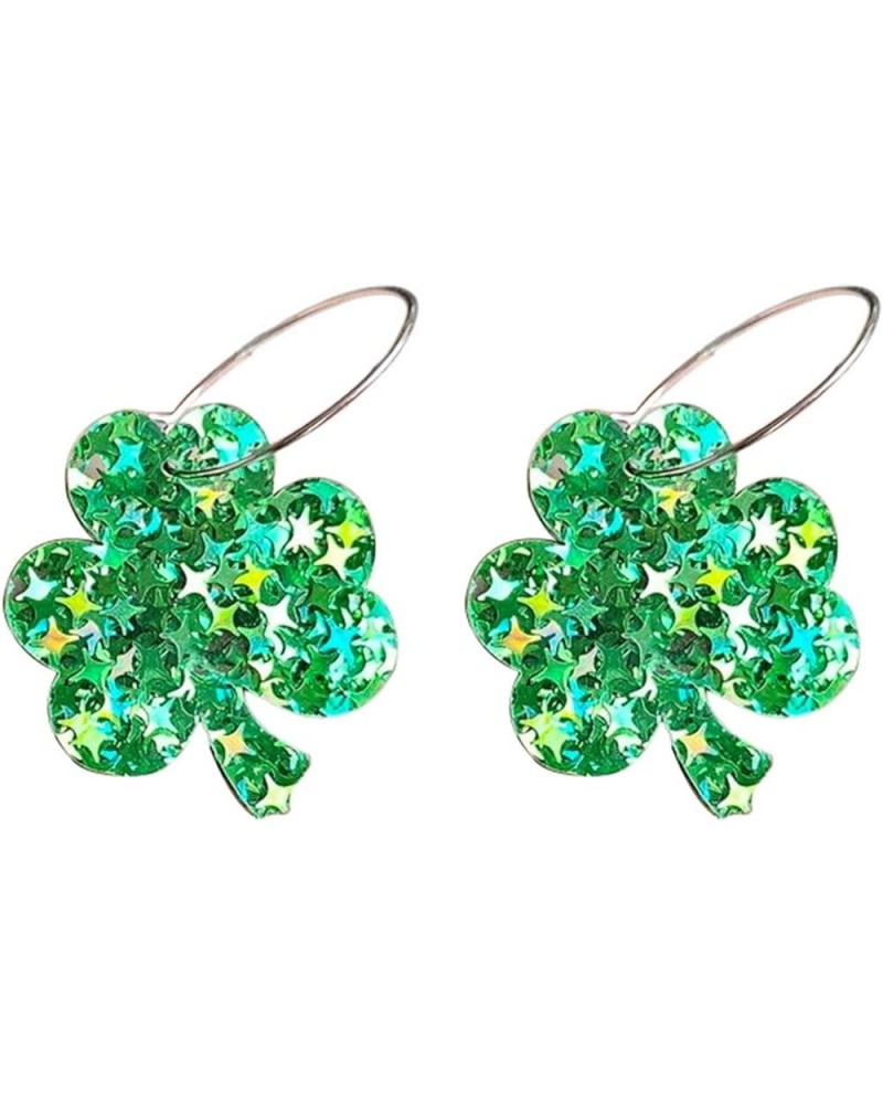 Shining St. Patrick's Day Green Leaf Irish Shamrock Resin Acrylic Earrings for Women Girls Jewelry B $5.09 Earrings