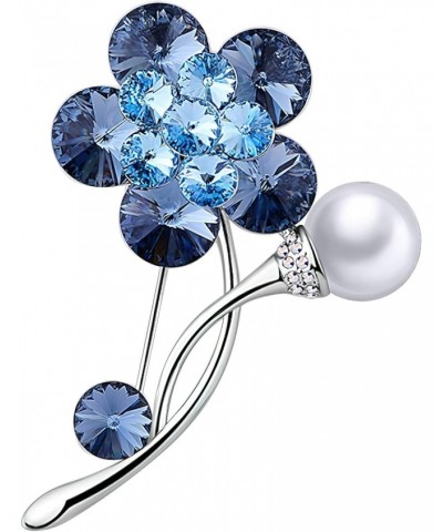 Crystals Brooch "Blue Enchantress” Platinum Plated Elegant Flowers Fashion Pin Gift for Women Girls for Clothing Bag Decor - ...