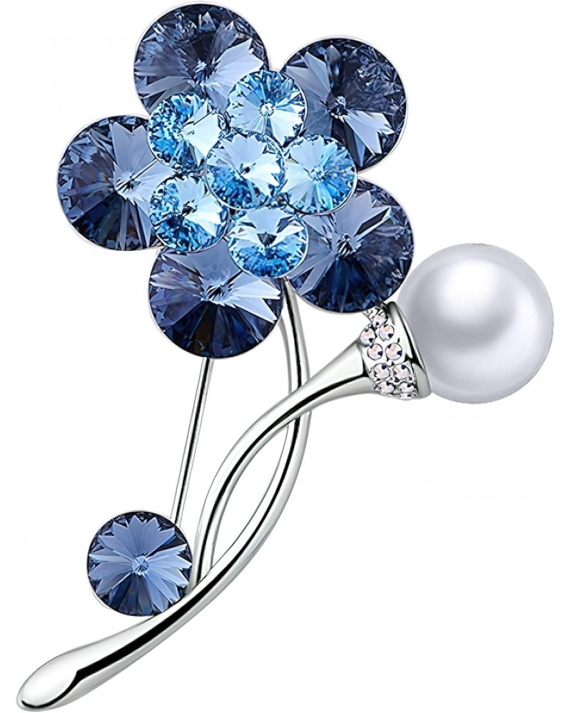 Crystals Brooch "Blue Enchantress” Platinum Plated Elegant Flowers Fashion Pin Gift for Women Girls for Clothing Bag Decor - ...