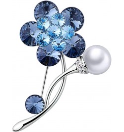 Crystals Brooch "Blue Enchantress” Platinum Plated Elegant Flowers Fashion Pin Gift for Women Girls for Clothing Bag Decor - ...