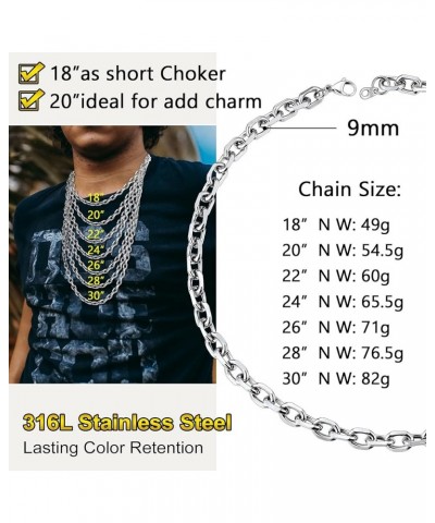 316L Stainless Steel Chain for Men/Women, Cable Link Necklace, 3/5/7/9/12MM Width, 18-30" (Send Gift Box) 26 inch D: 9mm-silv...