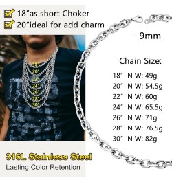 316L Stainless Steel Chain for Men/Women, Cable Link Necklace, 3/5/7/9/12MM Width, 18-30" (Send Gift Box) 26 inch D: 9mm-silv...