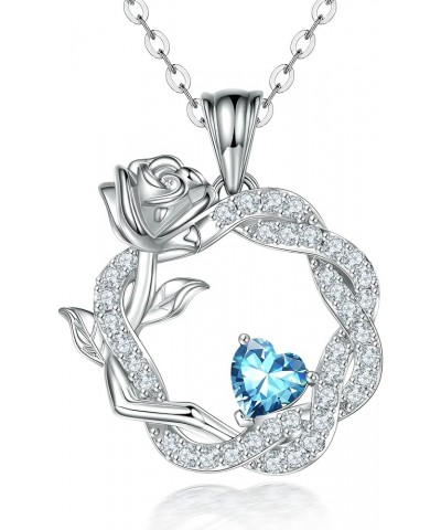 925 Sterling Silver Promise Forever Love Rose Flower Heart Birthstones Necklaces for Women with Cubic Zirconia Anniversary Bi...