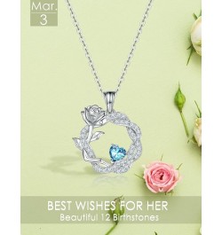 925 Sterling Silver Promise Forever Love Rose Flower Heart Birthstones Necklaces for Women with Cubic Zirconia Anniversary Bi...