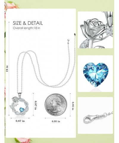 925 Sterling Silver Promise Forever Love Rose Flower Heart Birthstones Necklaces for Women with Cubic Zirconia Anniversary Bi...