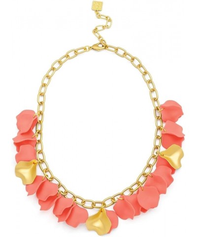 Resin Flower Layered Rose Petal Collar Statement Necklace with Gold Chain for Women Coral $20.27 Necklaces