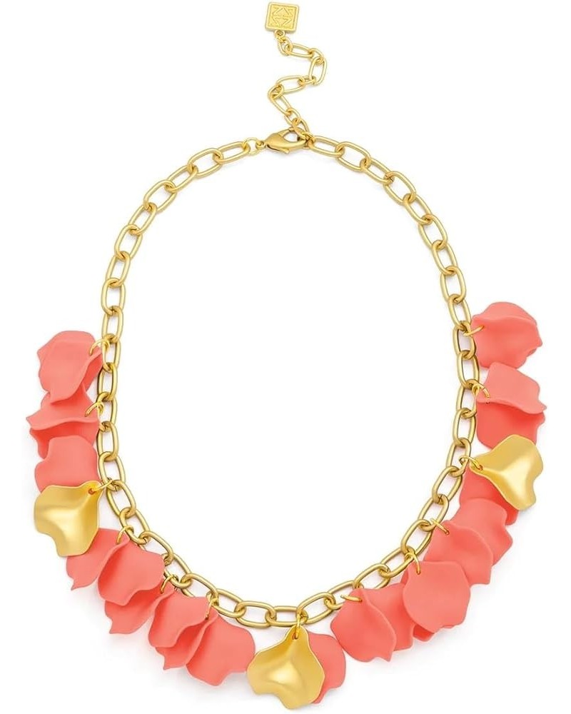 Resin Flower Layered Rose Petal Collar Statement Necklace with Gold Chain for Women Coral $20.27 Necklaces