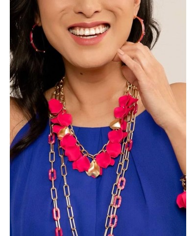 Resin Flower Layered Rose Petal Collar Statement Necklace with Gold Chain for Women Coral $20.27 Necklaces