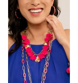 Resin Flower Layered Rose Petal Collar Statement Necklace with Gold Chain for Women Coral $20.27 Necklaces