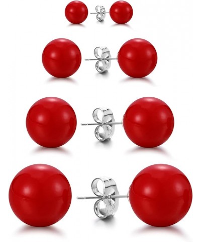 4 Pairs Round Simulated Shell Pearl Stud Earrings for Women Girls Faux Pearl Earrings Pack (er006323) Red $9.26 Earrings