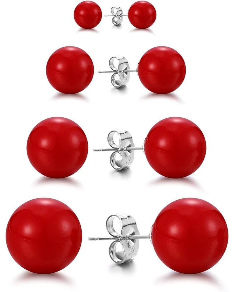 4 Pairs Round Simulated Shell Pearl Stud Earrings for Women Girls Faux Pearl Earrings Pack (er006323) Red $9.26 Earrings