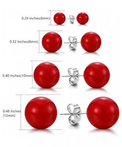 4 Pairs Round Simulated Shell Pearl Stud Earrings for Women Girls Faux Pearl Earrings Pack (er006323) Red $9.26 Earrings