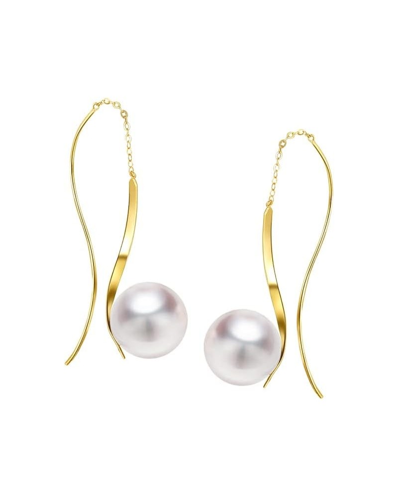 10K/14k/18K Solid Gold Pearl Earrings for Women Freshwater Pearl Dangle Fine Jewelry Earring Wire White Pearl $101.20 Earrings