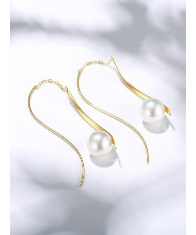 10K/14k/18K Solid Gold Pearl Earrings for Women Freshwater Pearl Dangle Fine Jewelry Earring Wire White Pearl $101.20 Earrings