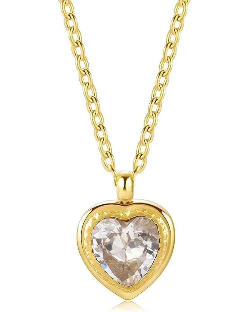 Gold Heart Necklace for Women 18K Stainless Steel Cubic Zirconia Pendant for Girls Love Jewelry for Mother and Daughter White...