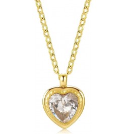 Gold Heart Necklace for Women 18K Stainless Steel Cubic Zirconia Pendant for Girls Love Jewelry for Mother and Daughter White...