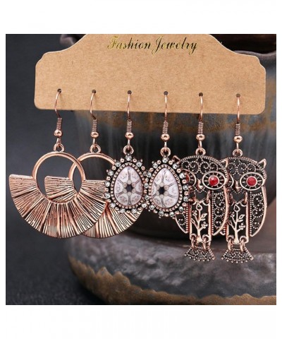 12 Pairs Fashion Hollow Drop Dangle Earrings Set， Bohemian National Style Eardrop with Bronze Waterdrop Leaf Feather Shaped V...