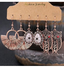 12 Pairs Fashion Hollow Drop Dangle Earrings Set， Bohemian National Style Eardrop with Bronze Waterdrop Leaf Feather Shaped V...