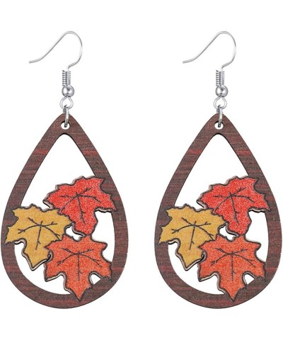 Cute Thanksgiving Earrings for Women Girls Handmade Colorful Wooden Autumn Fall Turkey Chicken Pumpkin Maple Leaf Sunflower D...