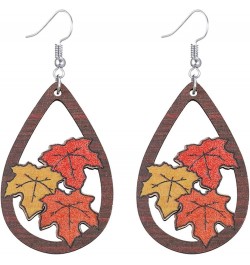 Cute Thanksgiving Earrings for Women Girls Handmade Colorful Wooden Autumn Fall Turkey Chicken Pumpkin Maple Leaf Sunflower D...