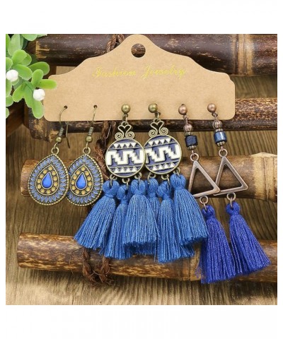 12 Pairs Fashion Hollow Drop Dangle Earrings Set， Bohemian National Style Eardrop with Bronze Waterdrop Leaf Feather Shaped V...