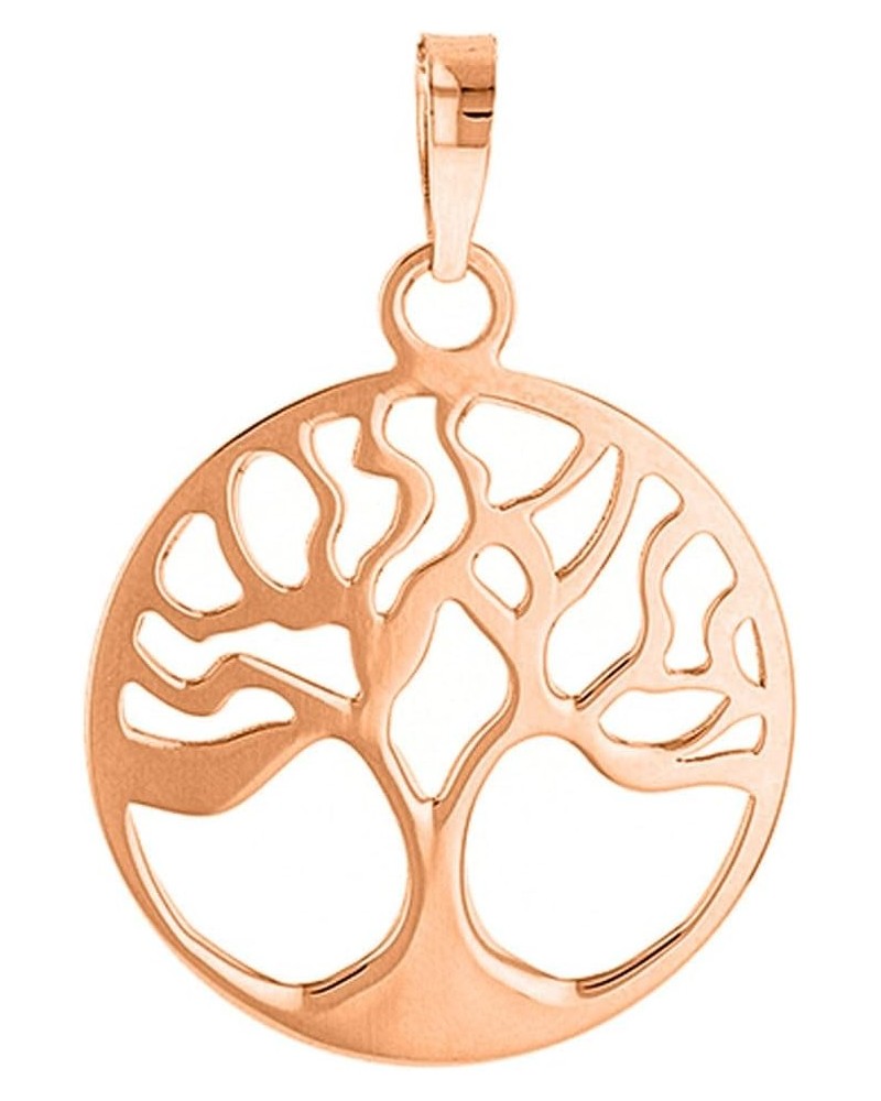 Solid 14k Rose Gold Simple Round Tree of Life Charm Pendant $34.85 Pendants