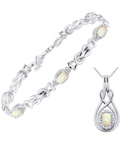 Women's Sterling Silver Love Knot Set: Tennis Bracelet & Pendant Necklace. Gemstone & Diamonds, 7"-8" Adjustable Wrist, 18" C...