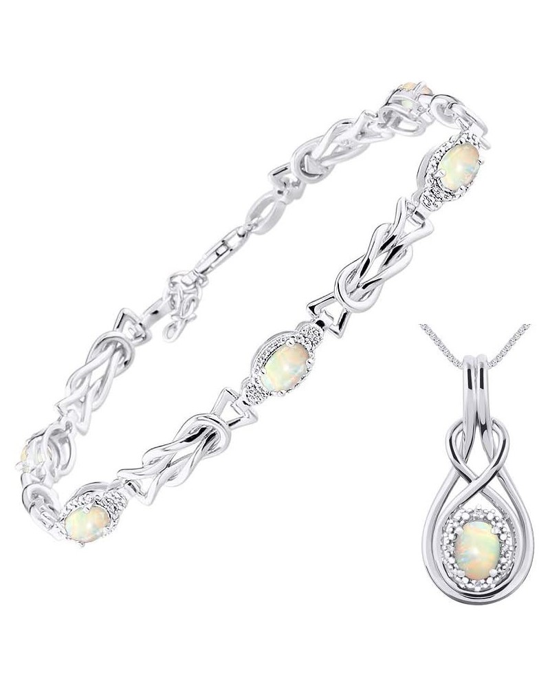 Women's Sterling Silver Love Knot Set: Tennis Bracelet & Pendant Necklace. Gemstone & Diamonds, 7"-8" Adjustable Wrist, 18" C...