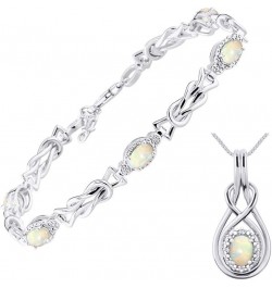 Women's Sterling Silver Love Knot Set: Tennis Bracelet & Pendant Necklace. Gemstone & Diamonds, 7"-8" Adjustable Wrist, 18" C...