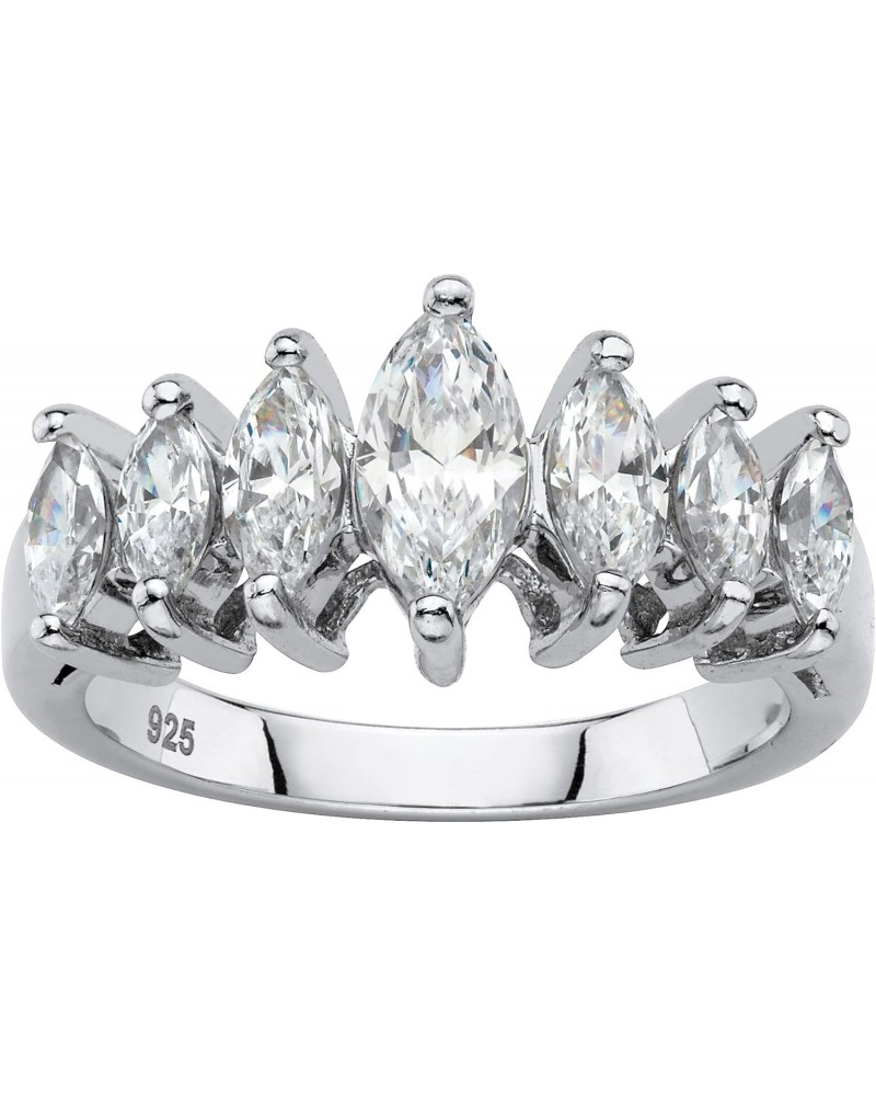 PalmBeach Platinum-Plated Sterling Silver or 18K Gold-Plated Marquise Cut Cubic Zirconia Graduated Anniversary Ring Size 7 $2...