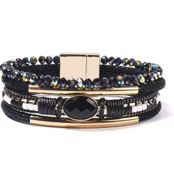 Leather Wrap Bracelets Crystal Beads Bracelet Boho Cuff Stone Charm Bracelets with Clasp Costume Jewelry for Women Black $7.7...