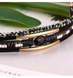 Leather Wrap Bracelets Crystal Beads Bracelet Boho Cuff Stone Charm Bracelets with Clasp Costume Jewelry for Women Black $7.7...