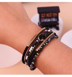 Leather Wrap Bracelets Crystal Beads Bracelet Boho Cuff Stone Charm Bracelets with Clasp Costume Jewelry for Women Black $7.7...