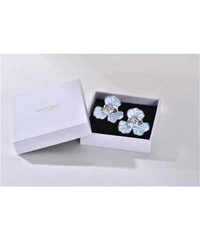 Blue Stud Orchid Earrings for Women Hypoallergenic Sterling Silver Post with Flower Earrings Square Cubic Zirconia Stylish Un...