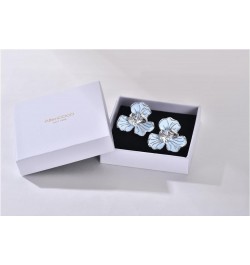 Blue Stud Orchid Earrings for Women Hypoallergenic Sterling Silver Post with Flower Earrings Square Cubic Zirconia Stylish Un...