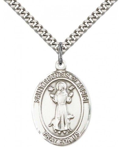 Custom Engraved Sterling Silver St. Francis of Assisi Pendant with 24" Stainless Steel Heavy Curb Chain. Patron Saint of Anim...